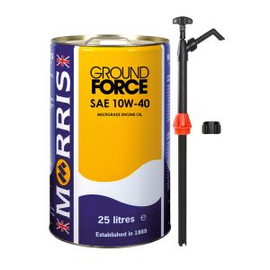 25 Litres Morris Ground Force 10W-40 Horticultural Engine Oil & Pump